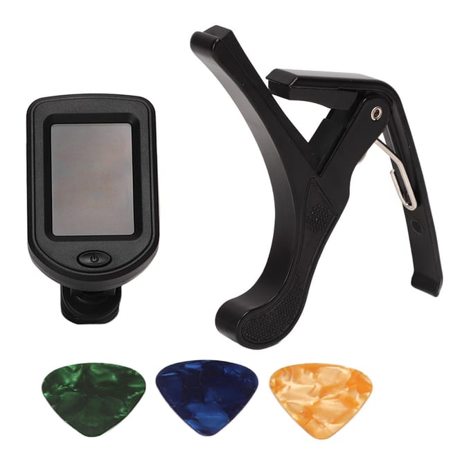 Gitaar Capo Pick Tuner Set LED Display Gitaar Heldere Achtergrondverlichting Leesaccessoires Tuner Kit black