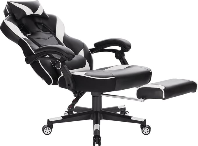 Bolt Edge Gaming Stoel - Wit - Kunstleer - Verstelbaar - Met voetsteun - Ergonomisch