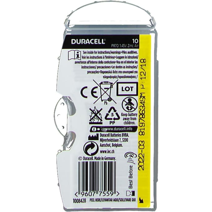 Duracell DA10 huishoudelijke batterij Wegwerpbatterij Zink-lucht