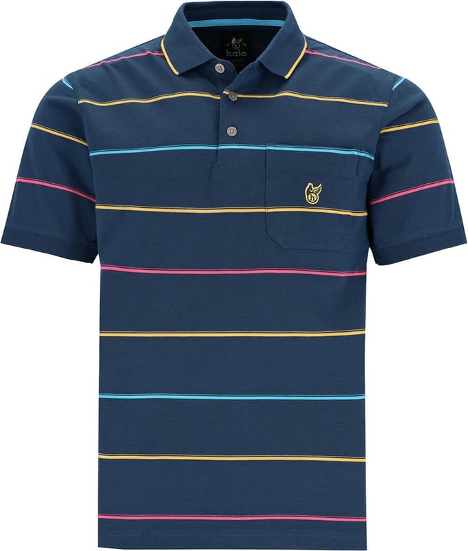 Hajo - Poloshirt Premium - heren- donkerblauw gestreept - maat L