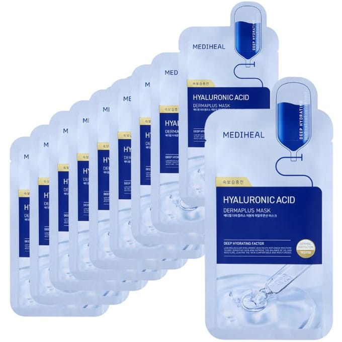 MediHeal Hyaluronate Watermide Essential Mask Set 10ea +RANDOM GIFT white