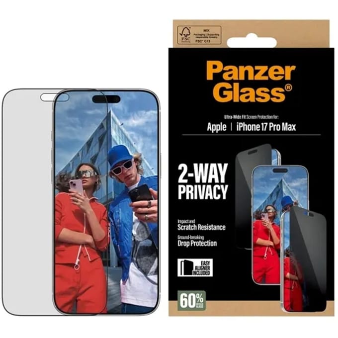 PanzerGlass Screenprotector geschikt voor Apple iPhone 17 Pro Max Glazen | PanzerGlass Ultra-Wide Fit Privacy Screenprotector Privacy - Case Friendly - Zwart