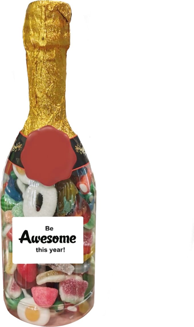 Oud en nieuw jaar cadeau champagne fles gevuld met snoep - Snoep cadeau - Cadeau - Gelukkig nieuw jaar - Happy new year - Oudejaarsavond - Nieuwjaarsdag