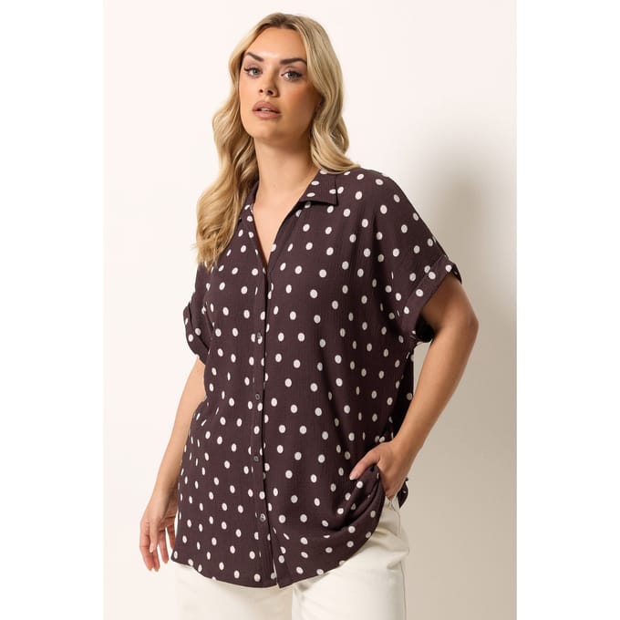 Yours Chocoladebruine Blouse Met Stippen Size 42