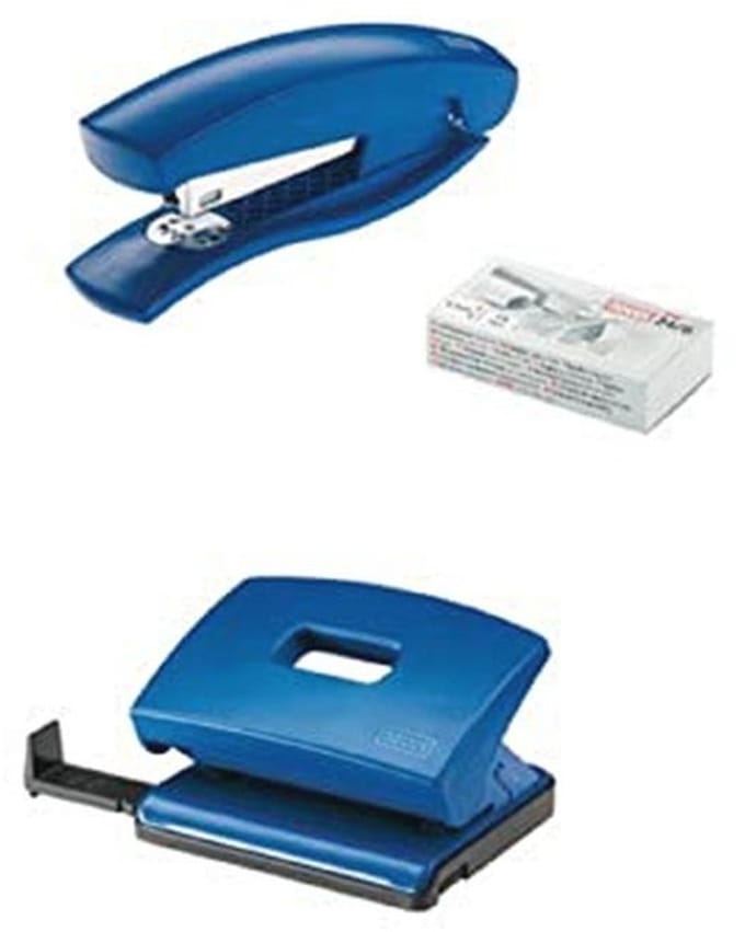 Bureau set met hefapparaat en perforator incl. 1000 nietjes - Blauw
