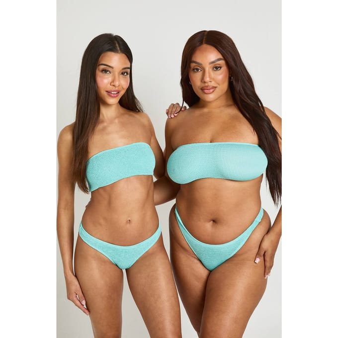 boohoo Dames Premium One Size Fits All Crinkle Bandeau Bikinitop | Aqua