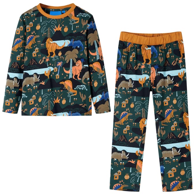 vidaXL - Kinderpyjama - met - lange - mouwen - 116 - donkergroen
