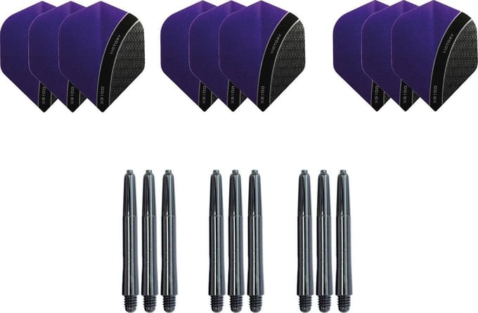 Darts Set - Dartset - 3 sets Curve dartflights en 3 sets nylon shafts - 18 pcs - Paars