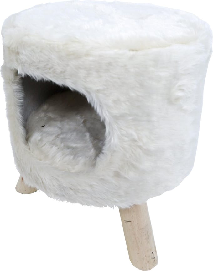Poef rond pluche met gat Ø 42x50 cm, wit.