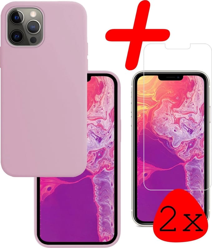 Hoesje Met 2x Screenprotector - Geschikt voor Apple iPhone 13 Pro Max - Sterk & Shockproof - Back Cover - Siliconen Case - Telefoon Hoes - Lila