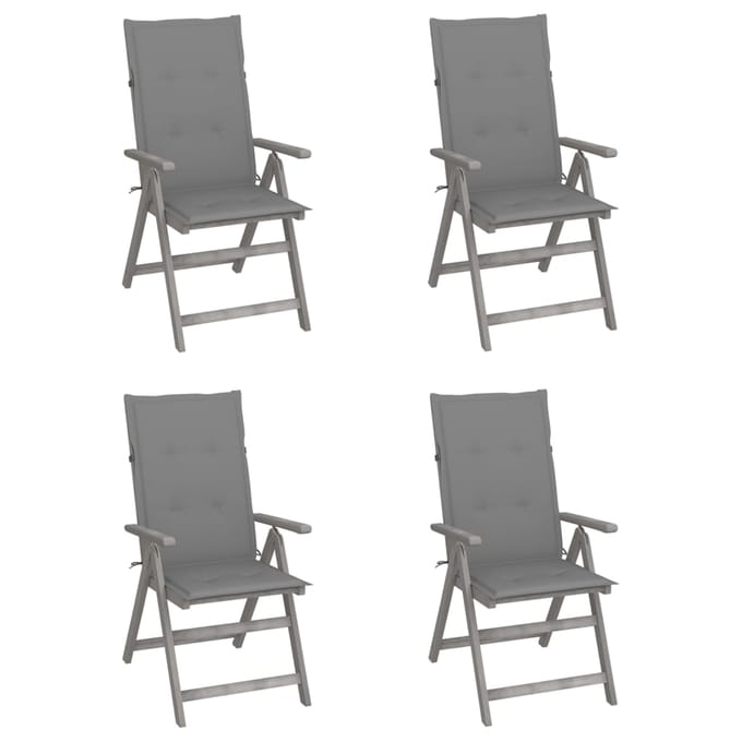 vidaXL - Tuinstoelen - 4 - st - verstelbaar - met - kussens - massief - acaciahout