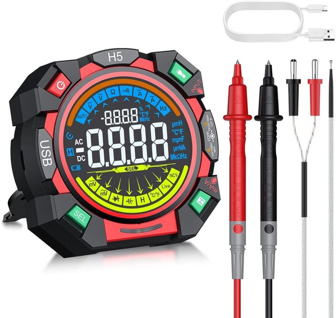 Digitale Multimeter 6000 Tellingen TRMS met Kleurenscherm voor AC/DC Spanning, Capaciteit en Weerstand