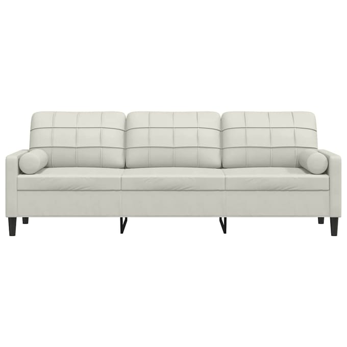 vidaXL - 3-zitsbank - met - sierkussens - 210 - cm - fluweel - crèmekleurig