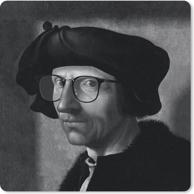 Muismat 20x20 cm - Mousepad Jacob Cornelisz van Oostsanen - Bril - Zwart - Wit - Muismatten