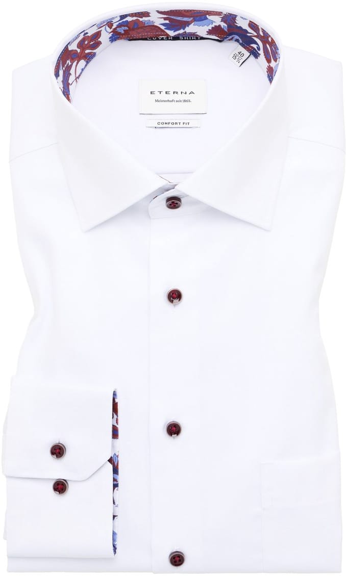 ETERNA comfort fit overhemd - twill - wit (contrast) - Strijkvrij - Boordmaat: 40