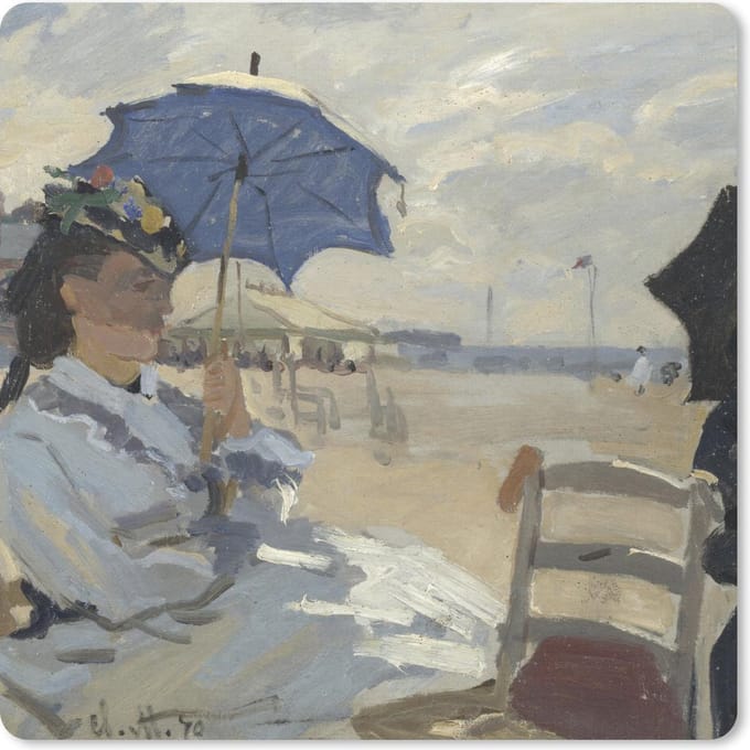Muismat 20x20 cm - Mousepad Het strand bij Trouville - Claude Monet - Muismatten