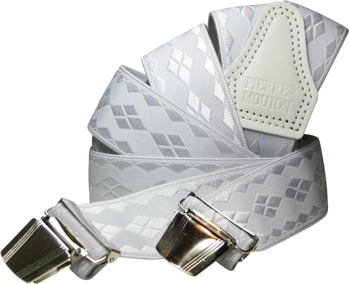 Pierre Mouton Square Bretel - Bretels - Volwassenen - Heren - Wit - 120cm - 3 brede clips - M - L