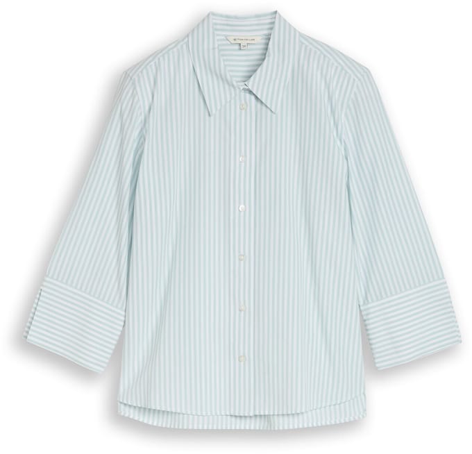 Tom Tailor - Popeline overhemdblouse met 3/4-mouwen - Maat 36 - blue haze white thin stripe