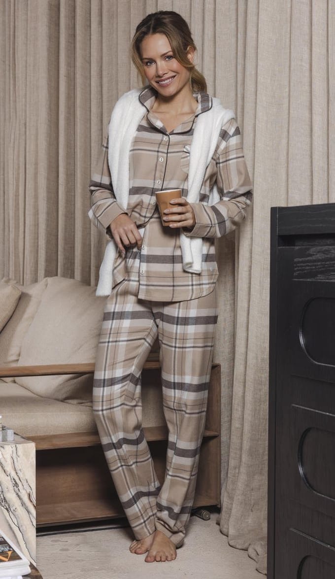 Pastunette dames pyjama met knoopsluiting - 44 - Bruin