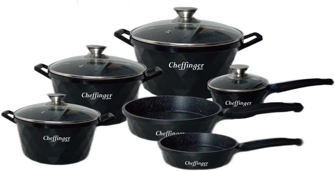 Cheffinger | Black Line Pannenset | 10 Delig | Midnight Black | Alle warmtebronnen