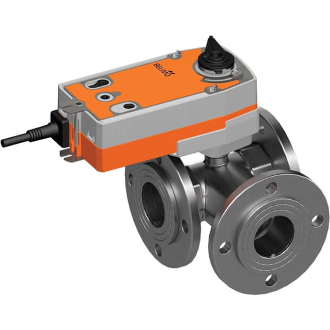 Belimo 3-Weg Kogelkraan DN50 Flens Kvs49 24VAC/DC Fail-Safe 75s 2-Punt 20Nm IP54 R7050R-B3/SRF24A