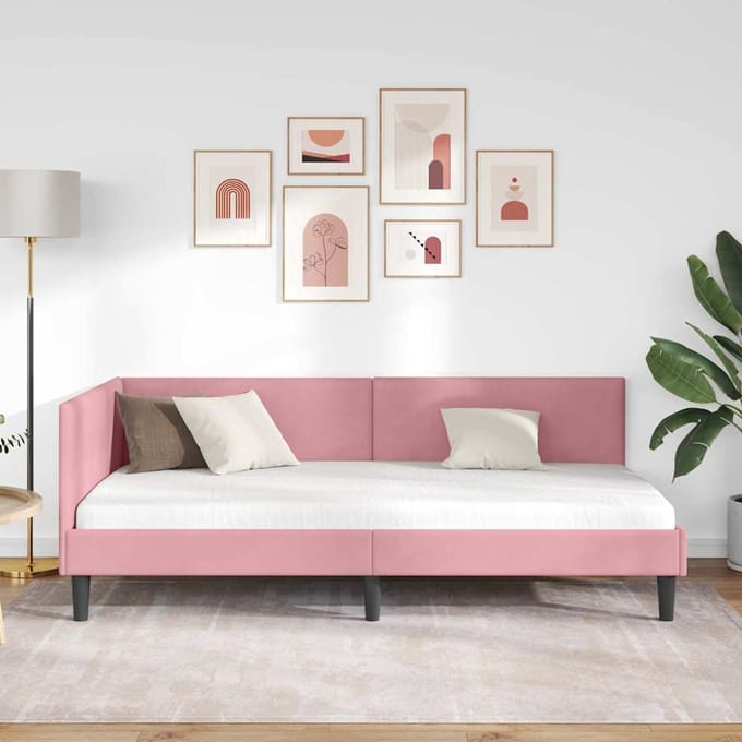 vidaXL - Hoek - Bed - Frame - Roze - 90 - x - 190 - cm - Fluweel