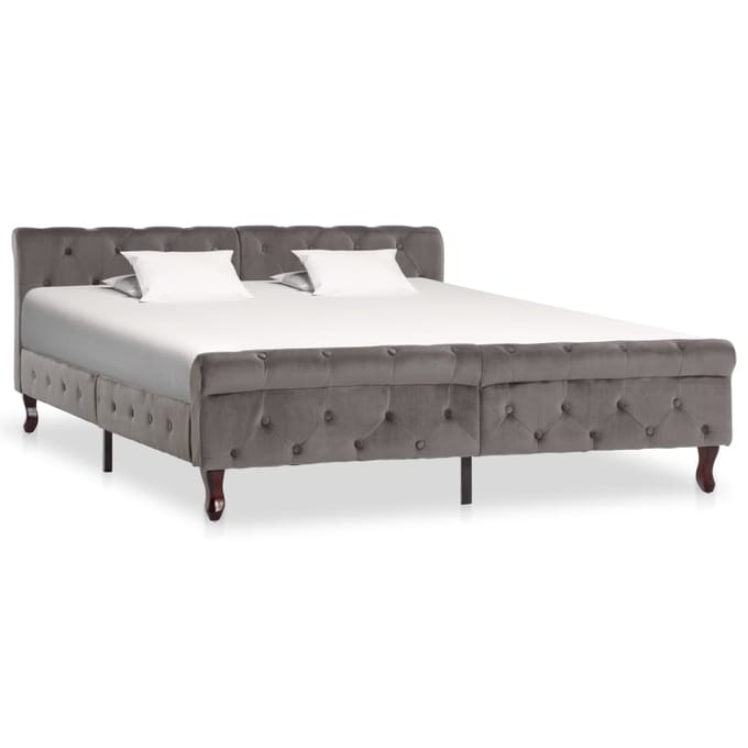 vidaXL - Bedframe - fluweel - grijs - 160x200 - cm