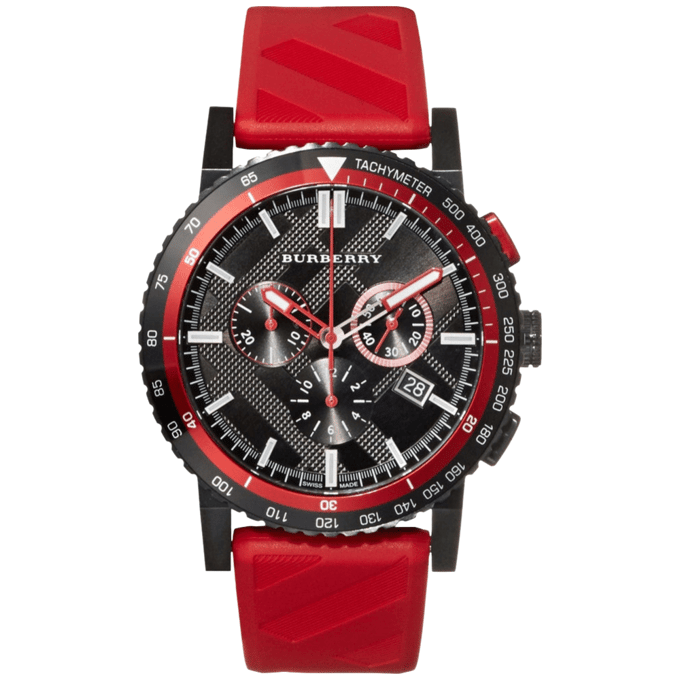 Burberry BU9805 Heren Chronograaf Horloge 42mm Rode Band