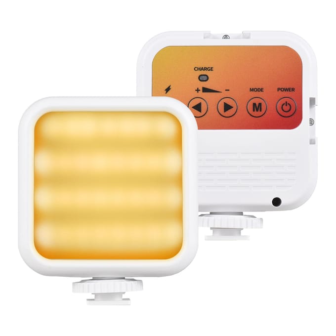 Mini lampe vidéo LED de poche 5 W, bicolore, avec 3 supports de griffe et adaptateur 1/4 po blanc