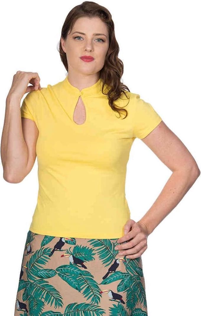 Dancing Days - Mandarin collar Top - S - Geel