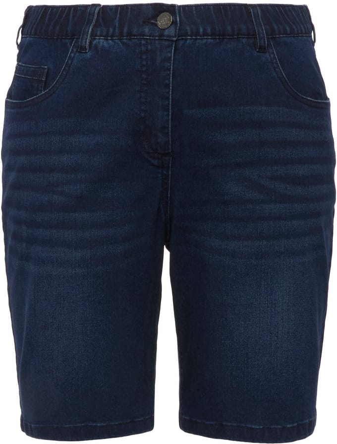 Ulla Popken - Dames - Jeansbermuda Mandy 5-pocket model comfortabele tailleband - Blauw denim - Maat 44