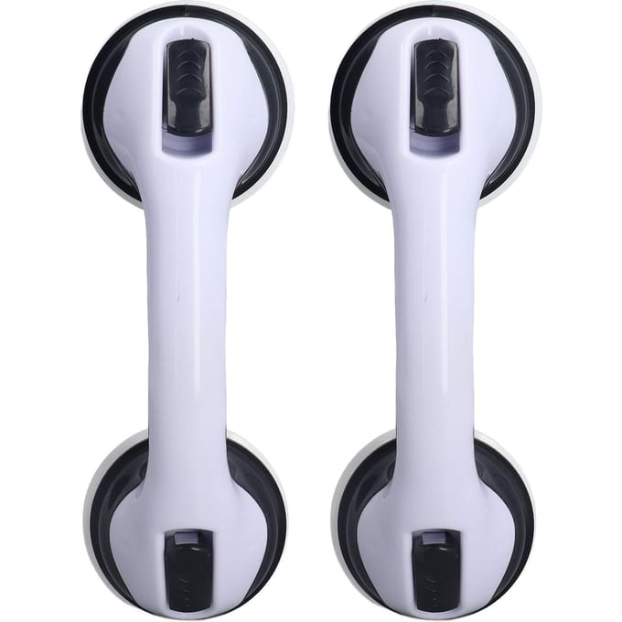 2 stuks Douchehandgreep Gebogen Design Dubbele Vergrendeling Veiligheid Gereedschapsloze Installatie Plastic Douchesteun white