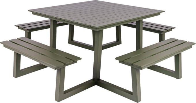 MaximaVida vierkante aluminium picknicktafel Dex 215 cm olijfgroen - open instap