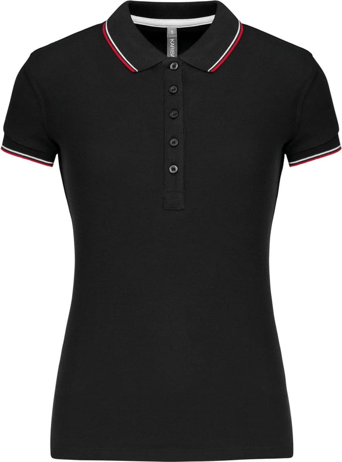 Kariban Damespolo korte mouwen K251 - Black / Red / White - S
