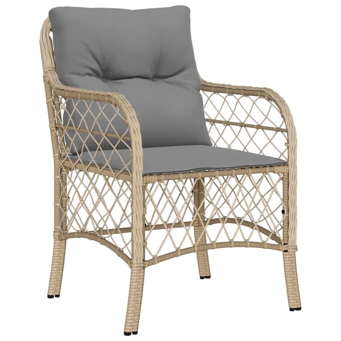 vidaXL - 3-delige - Bistroset - met - kussens - poly - rattan - gemengd - beige