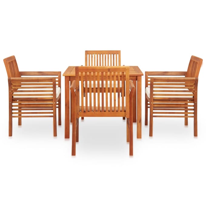 vidaXL - 5-delige - Tuinset - met - kussens - massief - acaciahout