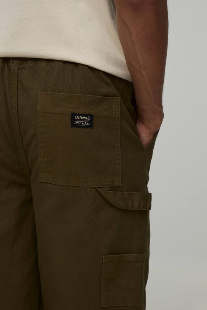 Ontspannen Getailleerde Getimmerde Broek Met Elastiek | Olive | Size Medium