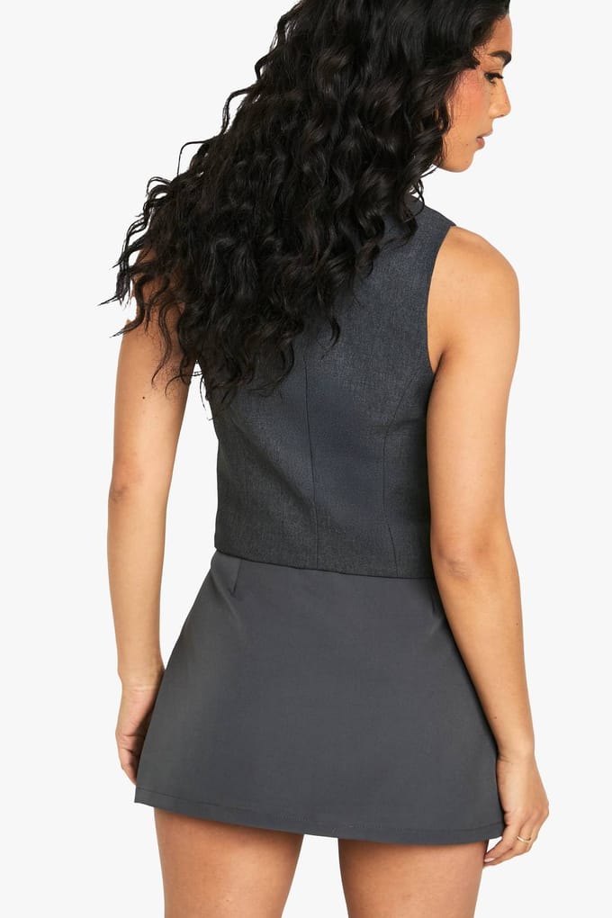 boohoo Dames Split Hem Mini Skort | Grey | Maat: 12