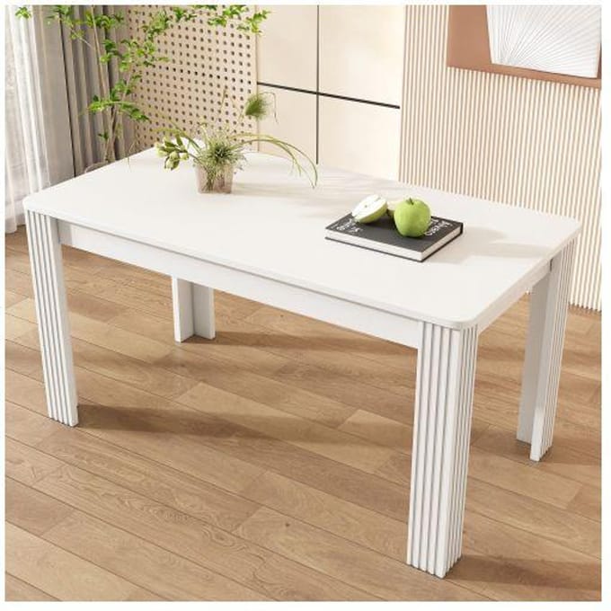 Table de salle à manger - MUVOE - À quatre pieds - Chêne massif - Rectangulaire - Blanche blanc