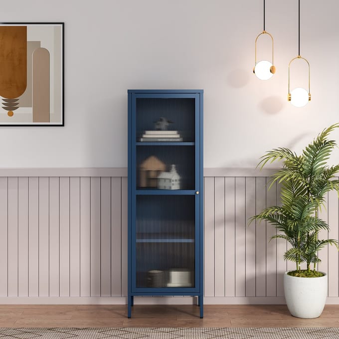 Vitrinekast Säkylä 150x50x35 cm marineblauw [en.casa]