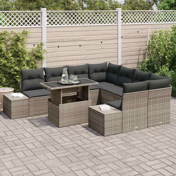 vidaXL - Tuinbank - Set - 9 - st - Grijs - poly - rattan
