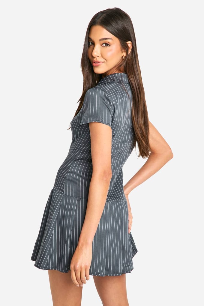 boohoo Dames Zip Box Plisse Mini Jurk | Middengrijs | Maat: 42
