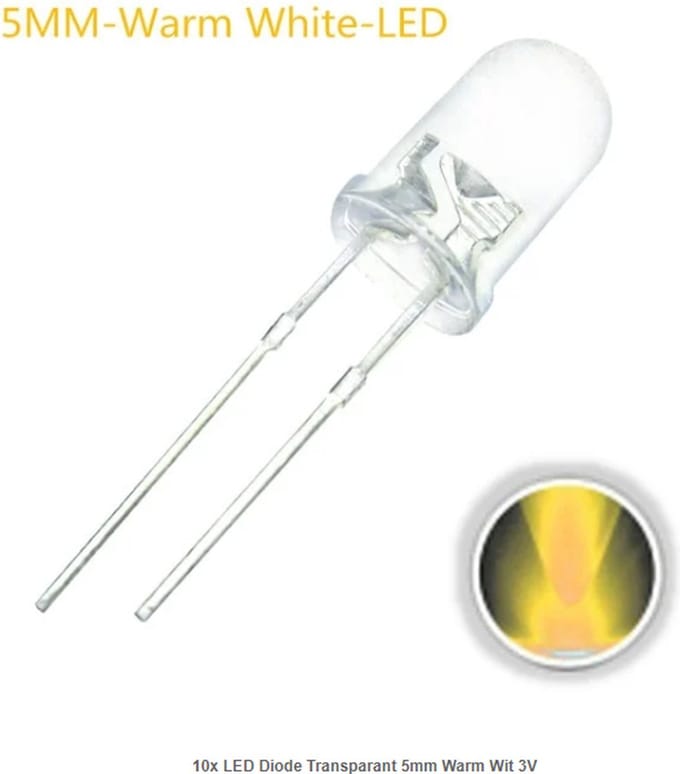 OTRONIC® 10x LED Diode Transparant 5mm Warm Wit 3V