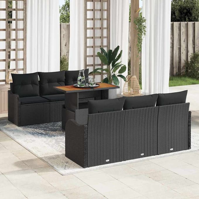 vidaXL - Tuinbank - Set - 7 - st - Zwart - poly - rattan