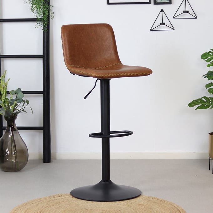 Bronx71® Industriële Barkruk Texas draaibaar eco-leer cognac 60-76cm - barstoel