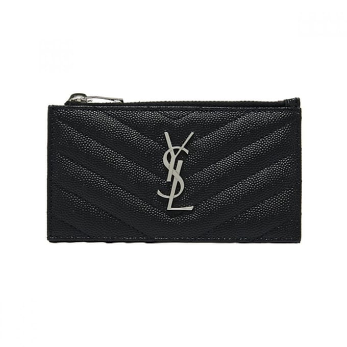 Porte-cartes à fermeture éclair argentée Monogramme Saint Laurent 607915 Bow02 607915 BOW02 1000 black