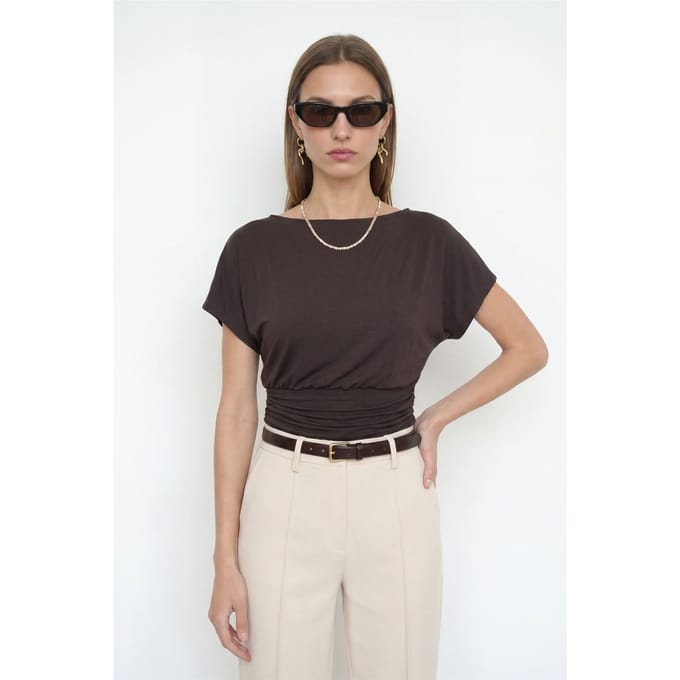 Dames Modal Blend Uitsnijding Crew Neck Blouse