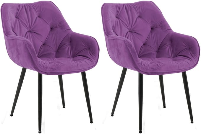 CLP Tanna Set van 2 eetkamerstoelen - Met armleuning - Fluweel/purper