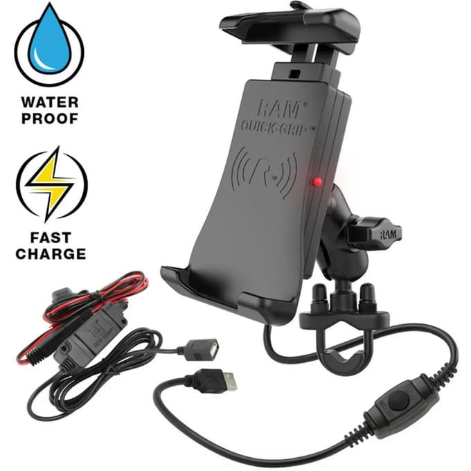 RAM Quick-Grip waterproof draadloze telefoonoplader stangbeugel