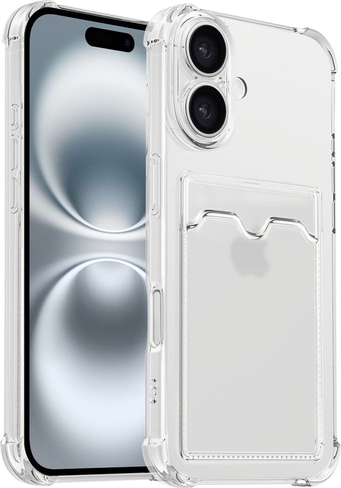 ShieldCase TPU hoesje met pasjeshouder geschikt voor iPhone 17 (transparant) – stevige case met kaarthouder, shockproof bescherming en dunne pasvorm